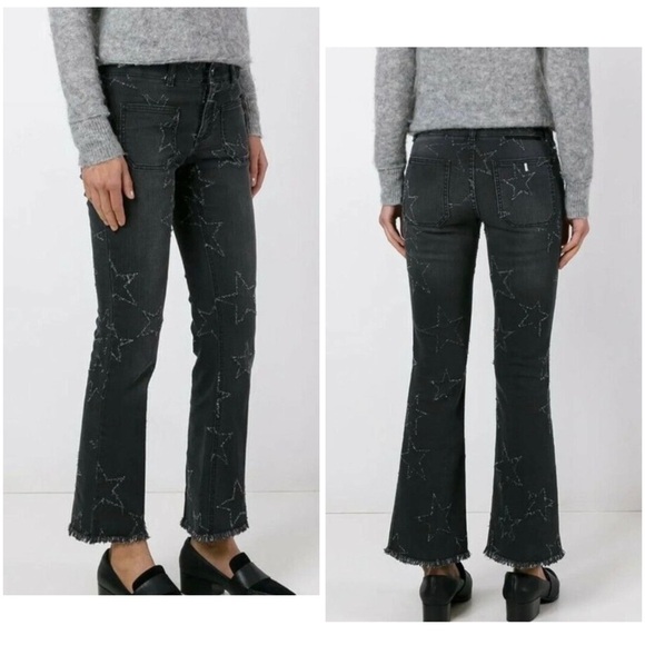 Stella McCartney Frayed Star Patterned Crop Flare Black Jeans Size 25 - Picture 1 of 8